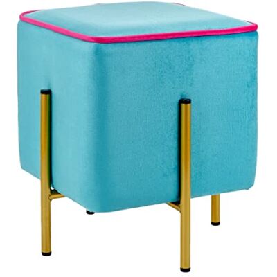 Baroni Home Quadratischer Samt Pouf Fußhocker, gepolsterter Wohnzimmer Pouf, Ottomane für Schlafzimmer, Türkis mit Fuchsia Rand, 33x33x38 cm Baroni Home Quadratischer Samt Pouf Fußhocker, gepolsterter Wohnzimmer Pouf, Ottomane für Schlafzimmer, Türkis mit Fuchsia Rand, 33x33x38 cm