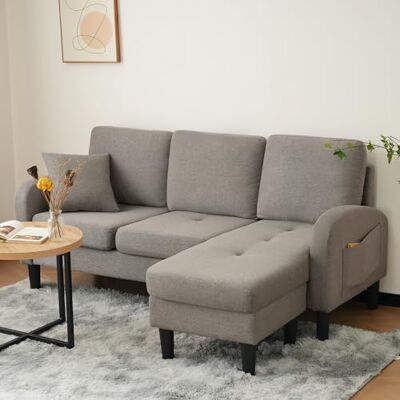 Merax Ecksofa 3-Sitzer Sofa mit Chaiselongue und Kunststoffbeine, Eckcouch in L-Form aus Baumwoll-Leinenstoff, Kleine Couch für Wohnzimmer/Wohnung, 166 x 118 x 77 cm, Dunkelgrau Merax Ecksofa 3-Sitzer Sofa mit Chaiselongue und Kunststoffbeine, Eckcouch in L-Form aus Baumwoll-Leinenstoff, Kleine Couch für Wohnzimmer/Wohnung, 166 x 118 x 77 cm, Dunkelgrau
