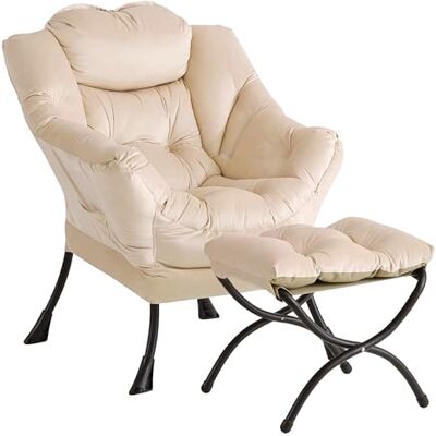 GarveeHome Lazy Chair Mit Ottomane, Großer Lounge-Sessel Akzentstuhl, Bequemer Lesesessel Mit Klappbarer Fußstütze Und Seitentasche Für Wohnzimmer, Schlafzimmer Und Büro GarveeHome Lazy Chair Mit Ottomane, Großer Lounge-Sessel Akzentstuhl, Bequemer Lesesessel Mit Klappbarer Fußstütze Und Seitentasche Für Wohnzimmer, Schlafzimmer Und Büro