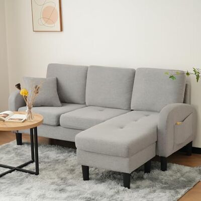 Merax Ecksofa 3-Sitzer Sofa mit Chaiselongue und Kunststoffbeine, Eckcouch in L-Form aus Baumwoll-Leinenstoff, Kleine Couch für Wohnzimmer/Wohnung, 166 x 118 x 77 cm, Grau Merax Ecksofa 3-Sitzer Sofa mit Chaiselongue und Kunststoffbeine, Eckcouch in L-Form aus Baumwoll-Leinenstoff, Kleine Couch für Wohnzimmer/Wohnung, 166 x 118 x 77 cm, Grau