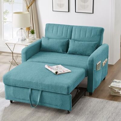 Merax Schlafsofa 2-Sitzer Sofa mit Schlaffunktion Kleines Sofabett 166x114 cm Klappsofa 3-in-1 Schlafcouch Ausziehbar mit Verstellbarer Rückenlehne, Baumwoll-Leinen-Stoff, Antikes Blaugrün Merax Schlafsofa 2-Sitzer Sofa mit Schlaffunktion Kleines Sofabett 166x114 cm Klappsofa 3-in-1 Schlafcouch Ausziehbar mit Verstellbarer Rückenlehne, Baumwoll-Leinen-Stoff, Antikes Blaugrün