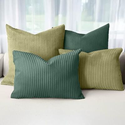 Amilian Dekokissen 4er Set mit Füllung – Sofakissen Set 2x 50x50 cm & 2x 35x45 cm – Weiche Zierkissen, Couchkissen für Sofa Morgentau/Schattenwald Amilian Dekokissen 4er Set mit Füllung – Sofakissen Set 2x 50x50 cm & 2x 35x45 cm – Weiche Zierkissen, Couchkissen für Sofa Morgentau/Schattenwald