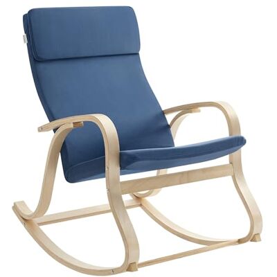 SONGMICS Schaukelstuhl, Schwingsessel, Relaxstuhl, Belastbarkeit 120 kg, Gestell aus Birkenholz, Bezug aus Baumwolle, mitternachtsblau LYY030Q01 SONGMICS Schaukelstuhl, Schwingsessel, Relaxstuhl, Belastbarkeit 120 kg, Gestell aus Birkenholz, Bezug aus Baumwolle, mitternachtsblau LYY030Q01