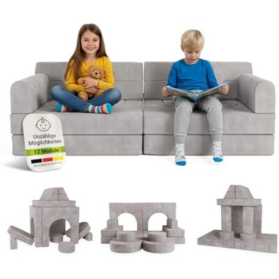 Juskys ® Kindersofa Kayo – Cord, modular & weich, Sofa für Kinderzimmer & Spielzimmer, sicher, flexibel, pflegeleicht, mit abnehmbaren Bezügen – Hellgrau Juskys ® Kindersofa Kayo – Cord, modular & weich, Sofa für Kinderzimmer & Spielzimmer, sicher, flexibel, pflegeleicht, mit abnehmbaren Bezügen – Hellgrau