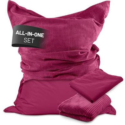 Lumaland Sitzsack Classic XXL All-in-One Set Riesen Sitzsack XXL mit Cord & Outdoor Bezug für drinnen & draußen Sofa Sessel mit im Innensack sicher verpackter EPS-Füllung – Hüllen Easy wechselbar Lumaland Sitzsack Classic XXL All-in-One Set Riesen Sitzsack XXL mit Cord & Outdoor Bezug für drinnen & draußen Sofa Sessel mit im Innensack sicher verpackter EPS-Füllung – Hüllen Easy wechselbar