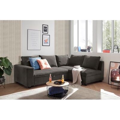 Stella Trading Ecksofa L-Form aus Cordstoff mit Schlaffunktion, braun (Mocca) – Liegefläche 147 × 207 cm, Breite 243 cm, Sitzhöhe 45 cm, Modell MIRA Stella Trading Ecksofa L-Form aus Cordstoff mit Schlaffunktion, braun (Mocca) – Liegefläche 147 × 207 cm, Breite 243 cm, Sitzhöhe 45 cm, Modell MIRA