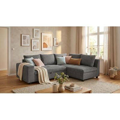 Stella Trading Ecksofa L-Form aus Cordstoff mit Schlaffunktion, dunkelgrau (Ash) – Liegefläche 147 × 207 cm, Breite 243 cm, Sitzhöhe 45 cm, Modell MIRA Stella Trading Ecksofa L-Form aus Cordstoff mit Schlaffunktion, dunkelgrau (Ash) – Liegefläche 147 × 207 cm, Breite 243 cm, Sitzhöhe 45 cm, Modell MIRA