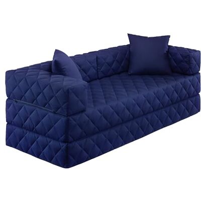 Traumnacht Schlafsofa und Gästesofa mit Schlaffunktion 200x80x65 cm – Dunkelblau mit 2 Spitzkissen, abnehmbarer Bezug, für Kinder und Erwachsene Traumnacht Schlafsofa und Gästesofa mit Schlaffunktion 200x80x65 cm – Dunkelblau mit 2 Spitzkissen, abnehmbarer Bezug, für Kinder und Erwachsene