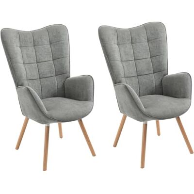 MEUBLE COSY Sessel 2er Relaxsessel Lehnstühle Polstersessel Einzelsofa mit Holzbein Ohrensessel für Wohnzimmer Schlafzimmer Büro Vanity, Stoff, Grau MEUBLE COSY Sessel 2er Relaxsessel Lehnstühle Polstersessel Einzelsofa mit Holzbein Ohrensessel für Wohnzimmer Schlafzimmer Büro Vanity, Stoff, Grau