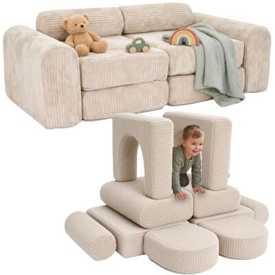 Relaxdays Kinder-Spielsofa, modular, 10-TLG., weiche Bausteine, beige Kindercouch, Cord, HBT: 32x108x50 cm, Spielcouch Relaxdays Kinder-Spielsofa, modular, 10-TLG., weiche Bausteine, beige Kindercouch, Cord, HBT: 32x108x50 cm, Spielcouch