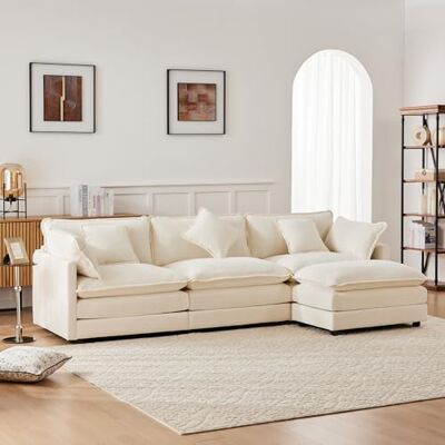 Merax Ecksofa 3-Sitzer Sofa mit Polsterhocker, Modernes Polstersofa mit Verdicktes Doppellagiges Kissen, Couch in L Form, Convertible Stoffsofa, Groß Polstermöbel für Wohnzimmer, Schlafzimmer, Beige Merax Ecksofa 3-Sitzer Sofa mit Polsterhocker, Modernes Polstersofa mit Verdicktes Doppellagiges Kissen, Couch in L Form, Convertible Stoffsofa, Groß Polstermöbel für Wohnzimmer, Schlafzimmer, Beige