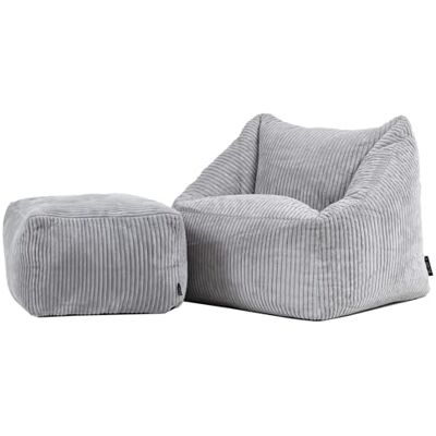 Icon Natalia Sitzsack Kinder mit Hocker, Grau, Flauschiger Cord Stoff, Sitzsack Cord mit Füllung, Bequemer Kinder Sessel, Kuschelsessel, Lese Sessel, Schlafzimmer, Kinderzimmer, Spielzimmer Icon Natalia Sitzsack Kinder mit Hocker, Grau, Flauschiger Cord Stoff, Sitzsack Cord mit Füllung, Bequemer Kinder Sessel, Kuschelsessel, Lese Sessel, Schlafzimmer, Kinderzimmer, Spielzimmer