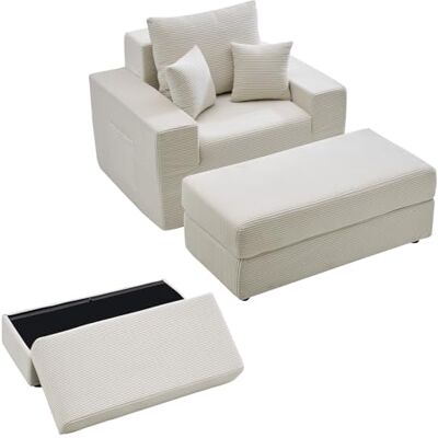 VEVOR Chaiselongue 1115 mm, Modulares Sofa für Lounge ohne Stützstreben, Übergroßer Lesesessel aus Cord mit Kissen & Armlehnen & Tiefer Sitzfläche, Loungesessel für Wohnzimmer Schlafzimmer Beige VEVOR Chaiselongue 1115 mm, Modulares Sofa für Lounge ohne Stützstreben, Übergroßer Lesesessel aus Cord mit Kissen & Armlehnen & Tiefer Sitzfläche, Loungesessel für Wohnzimmer Schlafzimmer Beige