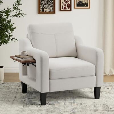 MALOL Sessel Wohnzimmer, Ohrensessel Wohnzimmer mit Ausklappbarer Holzseitentisch, Polstersessel mit Armlehnen Einzelsofa, Relaxsessel,Lesesessel für Wohnzimmer Büro Schlafzimmer, Beige MALOL Sessel Wohnzimmer, Ohrensessel Wohnzimmer mit Ausklappbarer Holzseitentisch, Polstersessel mit Armlehnen Einzelsofa, Relaxsessel,Lesesessel für Wohnzimmer Büro Schlafzimmer, Beige