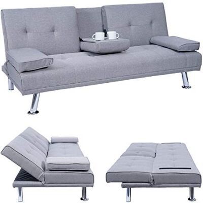 Mendler 3er-Sofa HWC-F60 97x166cm Textil, hellgrau Couch, Schlafsofa, Gästebett, Tassenhalter, verstellbar Mendler 3er-Sofa HWC-F60 97x166cm Textil, hellgrau Couch, Schlafsofa, Gästebett, Tassenhalter, verstellbar