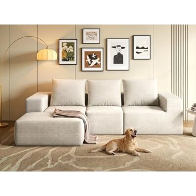 YITAHOME Modulares Ecksofa mit Schlaffunktion, Boneless Couch 3 Sitzer mit Ottomane, Sofa L Form 247 x 155 x 57cm, Corduroy Schlafsofa, Couch Sektionssofas, Keine Montage erforderlich, Beige YITAHOME Modulares Ecksofa mit Schlaffunktion, Boneless Couch 3 Sitzer mit Ottomane, Sofa L Form 247 x 155 x 57cm, Corduroy Schlafsofa, Couch Sektionssofas, Keine Montage erforderlich, Beige