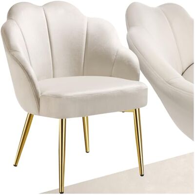 tectake ® Cocktailsessel in Muschelform, Samt Stuhl mit Armlehne, Sessel Wohnzimmer, Loungesessel, Stühle Esszimmer, Relaxsessel, Sessel Schlafzimmer, Deko Zimmer, Lesesessel créme/Gold, 1 Stuhl tectake ® Cocktailsessel in Muschelform, Samt Stuhl mit Armlehne, Sessel Wohnzimmer, Loungesessel, Stühle Esszimmer, Relaxsessel, Sessel Schlafzimmer, Deko Zimmer, Lesesessel créme/Gold, 1 Stuhl