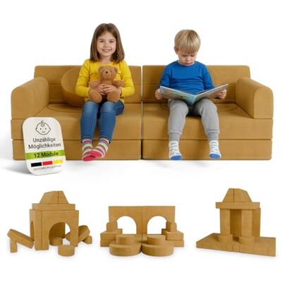 Juskys ® Kindersofa Kayo – Cord, modular & weich, Sofa für Kinderzimmer & Spielzimmer, sicher, flexibel, pflegeleicht, mit abnehmbaren Bezügen – Gelb Juskys ® Kindersofa Kayo – Cord, modular & weich, Sofa für Kinderzimmer & Spielzimmer, sicher, flexibel, pflegeleicht, mit abnehmbaren Bezügen – Gelb