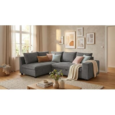 Stella Trading Ecksofa L-Form aus Cordstoff mit Schlaffunktion, dunkelgrau (Ash) – Liegefläche 147 × 207 cm, Breite 243 cm, Sitzhöhe 45 cm, Modell MIRA Stella Trading Ecksofa L-Form aus Cordstoff mit Schlaffunktion, dunkelgrau (Ash) – Liegefläche 147 × 207 cm, Breite 243 cm, Sitzhöhe 45 cm, Modell MIRA