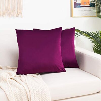 Elegant Comfort 2 Stück Samt Weich Solide Dekorative Quadratische Wurfkissenbezüge Set Kissenbezug für Sofa Schlafzimmer Auto 20 x 20 cm aubergine/lila Elegant Comfort 2 Stück Samt Weich Solide Dekorative Quadratische Wurfkissenbezüge Set Kissenbezug für Sofa Schlafzimmer Auto 20 x 20 cm aubergine/lila