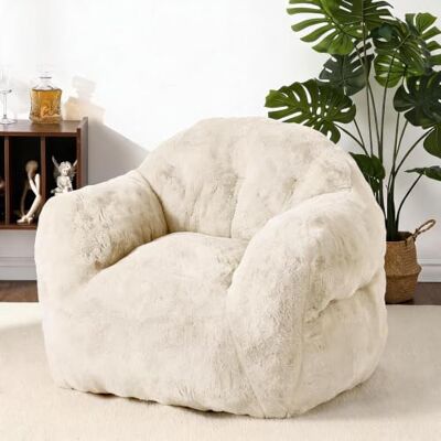 GarveeMore Riesiger Bohnensack-Sessel Für Erwachsene Mit Armlehnen, Weichem Kunst-Kaninchenfell, Hochdichter Schaumstoff – Für Wohnzimmer, Schlafzimmer & WG GarveeMore Riesiger Bohnensack-Sessel Für Erwachsene Mit Armlehnen, Weichem Kunst-Kaninchenfell, Hochdichter Schaumstoff – Für Wohnzimmer, Schlafzimmer & WG
