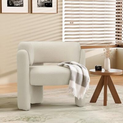 COLAMY Modern Velvet Ohrensessel, Gepolsterter Sessel Wohnzimmer, Bequemer Runder loungesessel mit 3 Beinen für Wohnzimmer, Schlafzimmer, Leseecke, Creme COLAMY Modern Velvet Ohrensessel, Gepolsterter Sessel Wohnzimmer, Bequemer Runder loungesessel mit 3 Beinen für Wohnzimmer, Schlafzimmer, Leseecke, Creme