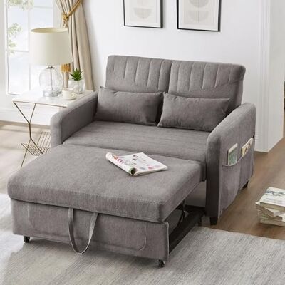 Merax Schlafsofa 2-Sitzer Sofa mit Schlaffunktion Kleines Sofabett 166x114 cm Klappsofa 3-in-1 Schlafcouch Ausziehbar mit Verstellbarer Rückenlehne, Seitentaschen, Baumwoll-Leinen-Stoff, Grau Merax Schlafsofa 2-Sitzer Sofa mit Schlaffunktion Kleines Sofabett 166x114 cm Klappsofa 3-in-1 Schlafcouch Ausziehbar mit Verstellbarer Rückenlehne, Seitentaschen, Baumwoll-Leinen-Stoff, Grau