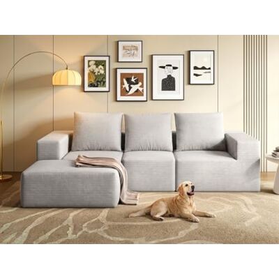 YITAHOME Modulares Ecksofa mit Schlaffunktion, Boneless Couch 3 Sitzer mit Ottomane, Sofa L Form 247 x 155 x 57cm, Corduroy Schlafsofa, Couch Sektionssofas, Keine Montage erforderlich, Hellgrau YITAHOME Modulares Ecksofa mit Schlaffunktion, Boneless Couch 3 Sitzer mit Ottomane, Sofa L Form 247 x 155 x 57cm, Corduroy Schlafsofa, Couch Sektionssofas, Keine Montage erforderlich, Hellgrau