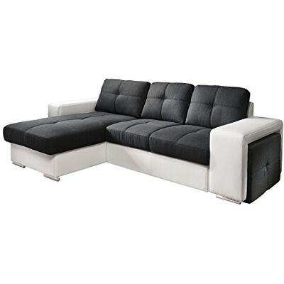 Mivano Cotta C209661 C310/H350 Polsterecke mit Schlaffunktion und Bettkasten, 157 x 278 cm, Kunstleder weiß mit Strukturstoff schwarz Mivano Cotta C209661 C310/H350 Polsterecke mit Schlaffunktion und Bettkasten, 157 x 278 cm, Kunstleder weiß mit Strukturstoff schwarz