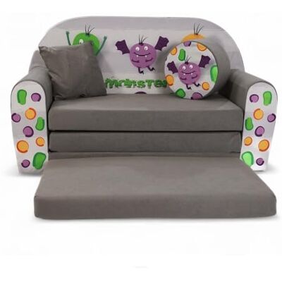 FORTISLINE Kindersofa XXL 2-Sitzer ausklappbar Kindercouch mit Hocker und Kissen, Kinderzimmer Sofa mit Liegefläche bis 160 cm, Oeko-TEX, hergestellt in der EU, Monster FORTISLINE Kindersofa XXL 2-Sitzer ausklappbar Kindercouch mit Hocker und Kissen, Kinderzimmer Sofa mit Liegefläche bis 160 cm, Oeko-TEX, hergestellt in der EU, Monster