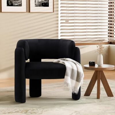 COLAMY Modern Velvet Ohrensessel, Gepolsterter Sessel Wohnzimmer, Bequemer Runder loungesessel mit 3 Beinen für Wohnzimmer, Schlafzimmer, Leseecke, Schwarz COLAMY Modern Velvet Ohrensessel, Gepolsterter Sessel Wohnzimmer, Bequemer Runder loungesessel mit 3 Beinen für Wohnzimmer, Schlafzimmer, Leseecke, Schwarz