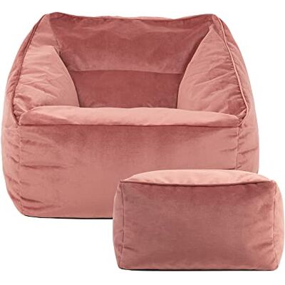 Icon Natalia Sitzsack Sessel mit Hocker für Erwachsene, Rosa, Flauschiger Samtstoff, Riesen Sitzsack Samt mit Füllung, Bean Bag Chair, Bequemer Sessel Wohnzimmer, Lounge, Schlafzimmer, Büro Icon Natalia Sitzsack Sessel mit Hocker für Erwachsene, Rosa, Flauschiger Samtstoff, Riesen Sitzsack Samt mit Füllung, Bean Bag Chair, Bequemer Sessel Wohnzimmer, Lounge, Schlafzimmer, Büro