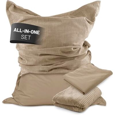 Lumaland Sitzsack Classic XXL All-in-One Set Riesen Sitzsack XXL mit Cord & Outdoor Bezug für drinnen & draußen Sofa Sessel mit im Innensack sicher verpackter EPS-Füllung – Hüllen Easy wechselbar Lumaland Sitzsack Classic XXL All-in-One Set Riesen Sitzsack XXL mit Cord & Outdoor Bezug für drinnen & draußen Sofa Sessel mit im Innensack sicher verpackter EPS-Füllung – Hüllen Easy wechselbar