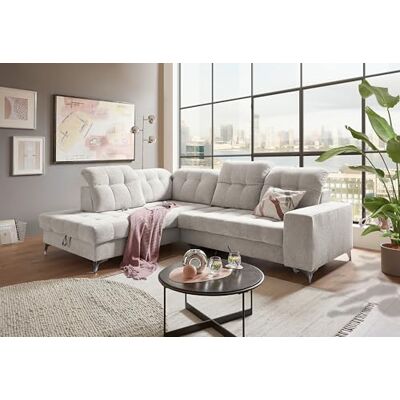 Stella Trading Ecksofa Varadero in Pearl – Eckcouch in L-Form mit 5 verstellbaren Kopfstützen, elektrischer Systemverstellung, manueller Sitztiefenverstellung, USB-Anschluss & großem Bettkasten Stella Trading Ecksofa Varadero in Pearl – Eckcouch in L-Form mit 5 verstellbaren Kopfstützen, elektrischer Systemverstellung, manueller Sitztiefenverstellung, USB-Anschluss & großem Bettkasten
