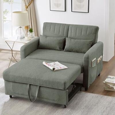 Merax Schlafsofa 2-Sitzer Sofa mit Schlaffunktion, Kleines Sofabett 166x114 cm, Klappsofa 3-in-1 Schlafcouch Ausziehbar mit Verstellbarer Rückenlehne, Seitentaschen, Baumwoll-Leinen-Stoff, Armeegrün Merax Schlafsofa 2-Sitzer Sofa mit Schlaffunktion, Kleines Sofabett 166x114 cm, Klappsofa 3-in-1 Schlafcouch Ausziehbar mit Verstellbarer Rückenlehne, Seitentaschen, Baumwoll-Leinen-Stoff, Armeegrün