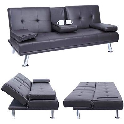 Mendler 3er-Sofa HWC-F60 97x166cm Kunstleder, braun Couch, Schlafsofa, Gästebett, Tassenhalter, verstellbar Mendler 3er-Sofa HWC-F60 97x166cm Kunstleder, braun Couch, Schlafsofa, Gästebett, Tassenhalter, verstellbar