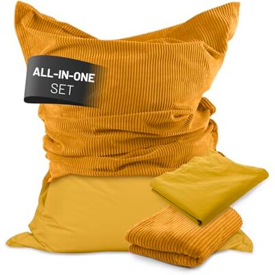 Lumaland Sitzsack Classic XXL All-in-One Set Riesen Sitzsack XXL mit Cord & Outdoor Bezug für drinnen & draußen Sofa Sessel mit im Innensack sicher verpackter EPS-Füllung – Hüllen Easy wechselbar Lumaland Sitzsack Classic XXL All-in-One Set Riesen Sitzsack XXL mit Cord & Outdoor Bezug für drinnen & draußen Sofa Sessel mit im Innensack sicher verpackter EPS-Füllung – Hüllen Easy wechselbar