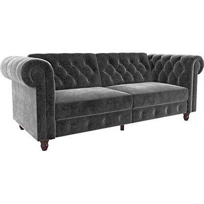 DHP Furniture Felix Chesterfield Schlafsofa, Grau, Samtbezug, 3-Sitzer DHP Furniture Felix Chesterfield Schlafsofa, Grau, Samtbezug, 3-Sitzer