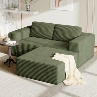 Vesgantti 202 cm Modulares Ecksofa L-Form, 2-Sitzer Cord Sofa mit Federkern, Extra Tiefe Sitzfläche, Komfortables Polstersofa mit Ottomane, Ohne Montage, Rutschfester Boden, Grün Vesgantti 202 cm Modulares Ecksofa L-Form, 2-Sitzer Cord Sofa mit Federkern, Extra Tiefe Sitzfläche, Komfortables Polstersofa mit Ottomane, Ohne Montage, Rutschfester Boden, Grün