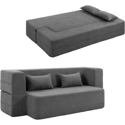 HOMCOM 2-Sitzer-Schlafsofa Bodensofa mit Breiten Armlehnen 2 Kissen Grau 203 cm Schlafcouch, Hochdichtem Schaumstoff, Weiches Chenille, für Wohnzimmer, 360 kg Belastbarkeit HOMCOM 2-Sitzer-Schlafsofa Bodensofa mit Breiten Armlehnen 2 Kissen Grau 203 cm Schlafcouch, Hochdichtem Schaumstoff, Weiches Chenille, für Wohnzimmer, 360 kg Belastbarkeit