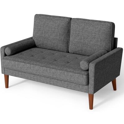 Vesgantti Sofa 2 Sitzer, 121 cm Modernes 2er Sofa mit 2 Wurfkissen, Kleine Stoffcouch mit Armlehne, Mini Sofa für Wohnzimmer/Wohnung/Büro, Einfache Montage, Dunkelgrau Vesgantti Sofa 2 Sitzer, 121 cm Modernes 2er Sofa mit 2 Wurfkissen, Kleine Stoffcouch mit Armlehne, Mini Sofa für Wohnzimmer/Wohnung/Büro, Einfache Montage, Dunkelgrau