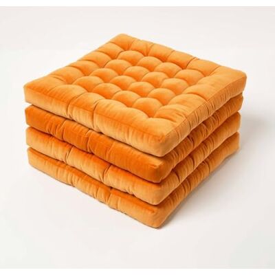 Homescapes 4er Set Sitzkissen Samt orange – Stuhlkissen 40x40 mit Bändern, Sitzauflagen Baumwollsamt, bequem, weich & Oeko-TEX-Zertifiziert Homescapes 4er Set Sitzkissen Samt orange – Stuhlkissen 40x40 mit Bändern, Sitzauflagen Baumwollsamt, bequem, weich & Oeko-TEX-Zertifiziert