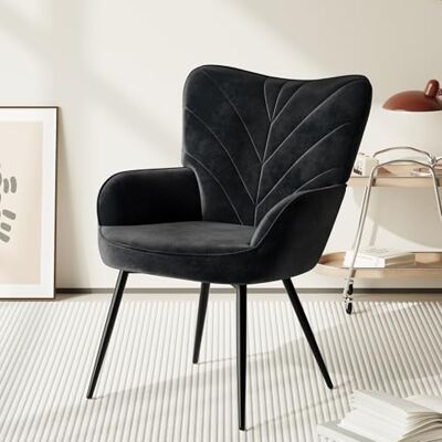 COLAMY Wohnzimmer Sessel, Samtbezogener Relaxsessel mit hoher Rückenlehne, Gepolsterter Komfortsessel mit Wingback-Design, Lounge Chair mit Holzbeinen für Wohnzimmer, Leseecke, Schwarz COLAMY Wohnzimmer Sessel, Samtbezogener Relaxsessel mit hoher Rückenlehne, Gepolsterter Komfortsessel mit Wingback-Design, Lounge Chair mit Holzbeinen für Wohnzimmer, Leseecke, Schwarz