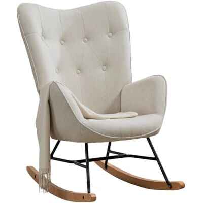 MEUBLE COSY Schaukelstuhl Sessel Schaukelsessel Stillstuhl Schwingstuhl mit Armlehnen Gepolsterter Sitzfläche für Wohnzimmer Schlafzimmer, Balkon, Stoff und Holzkufen, Bis 120 kg Belastbar, Beige MEUBLE COSY Schaukelstuhl Sessel Schaukelsessel Stillstuhl Schwingstuhl mit Armlehnen Gepolsterter Sitzfläche für Wohnzimmer Schlafzimmer, Balkon, Stoff und Holzkufen, Bis 120 kg Belastbar, Beige