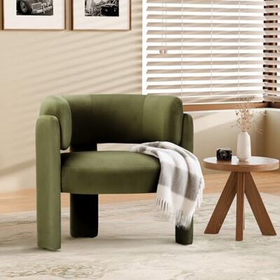 COLAMY Modern Velvet Ohrensessel, Gepolsterter Sessel Wohnzimmer, Bequemer Runder loungesessel mit 3 Beinen für Wohnzimmer, Schlafzimmer, Leseecke, Grün COLAMY Modern Velvet Ohrensessel, Gepolsterter Sessel Wohnzimmer, Bequemer Runder loungesessel mit 3 Beinen für Wohnzimmer, Schlafzimmer, Leseecke, Grün
