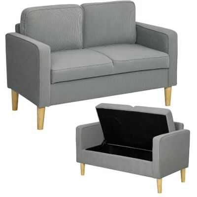 HOMCOM Sofa 2 Sitzer Couch mit 2 Armlehne Stauraum Hellgrau 117x63x79 cm Kleine Loveseat, Cordoptik, Holzbeine, Modern Polstersofa, für Wohnzimmer, Schlafzimmer, Kleinen Raum HOMCOM Sofa 2 Sitzer Couch mit 2 Armlehne Stauraum Hellgrau 117x63x79 cm Kleine Loveseat, Cordoptik, Holzbeine, Modern Polstersofa, für Wohnzimmer, Schlafzimmer, Kleinen Raum