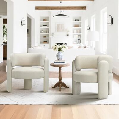 COLAMY Modern Velvet Ohrensessel 2er Set, Gepolsterter Sessel Wohnzimmer, Bequemer Runder loungesessel mit 3 Beinen für Wohnzimmer, Schlafzimmer, Leseecke, Creme COLAMY Modern Velvet Ohrensessel 2er Set, Gepolsterter Sessel Wohnzimmer, Bequemer Runder loungesessel mit 3 Beinen für Wohnzimmer, Schlafzimmer, Leseecke, Creme