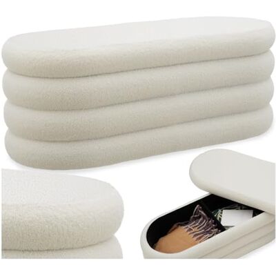 tectake ® Sitzbank mit Stauraum, Sitzhocker, Hocker mit Stauraum, Stoff, Pouf, Polsterhocker, Sitztruhe, Truhe mit Deckel, Truhenbank mit Stauraum, Möbel für Wohnzimmer, 110x45x42cm Bouclé créme-weiß tectake ® Sitzbank mit Stauraum, Sitzhocker, Hocker mit Stauraum, Stoff, Pouf, Polsterhocker, Sitztruhe, Truhe mit Deckel, Truhenbank mit Stauraum, Möbel für Wohnzimmer, 110x45x42cm Bouclé créme-weiß