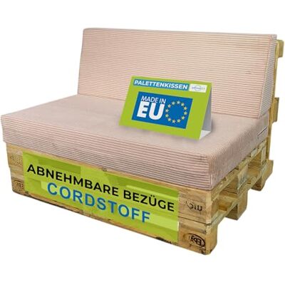 Pillows24 Palettenkissen 2er Set aus Cord, Abnehmbarer Bezug Sitzkissen & Rückenkissen für Europaletten 120x80, Weiche Palettenauflage für Haus, Garten, Balkon, Made in EU, Rosa Pillows24 Palettenkissen 2er Set aus Cord, Abnehmbarer Bezug Sitzkissen & Rückenkissen für Europaletten 120x80, Weiche Palettenauflage für Haus, Garten, Balkon, Made in EU, Rosa