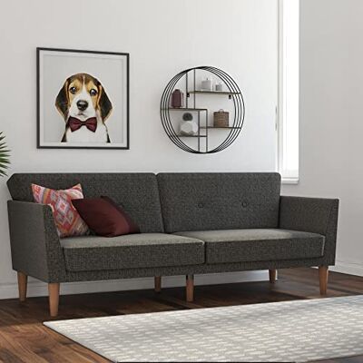 Novogratz Regal Futon Schlafsofa, Grau, Leinenbezug 3-Sitzer 205x86x81 cm Novogratz Regal Futon Schlafsofa, Grau, Leinenbezug 3-Sitzer 205x86x81 cm
